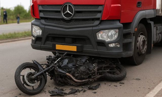 فوت راکب موتورسیکلت سوار در اثر برخورد با کامیون در میانه