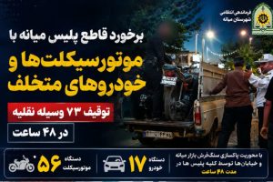 توقیف ۵۶ موتورسیکلت و ۱۷ خودرو در میانه